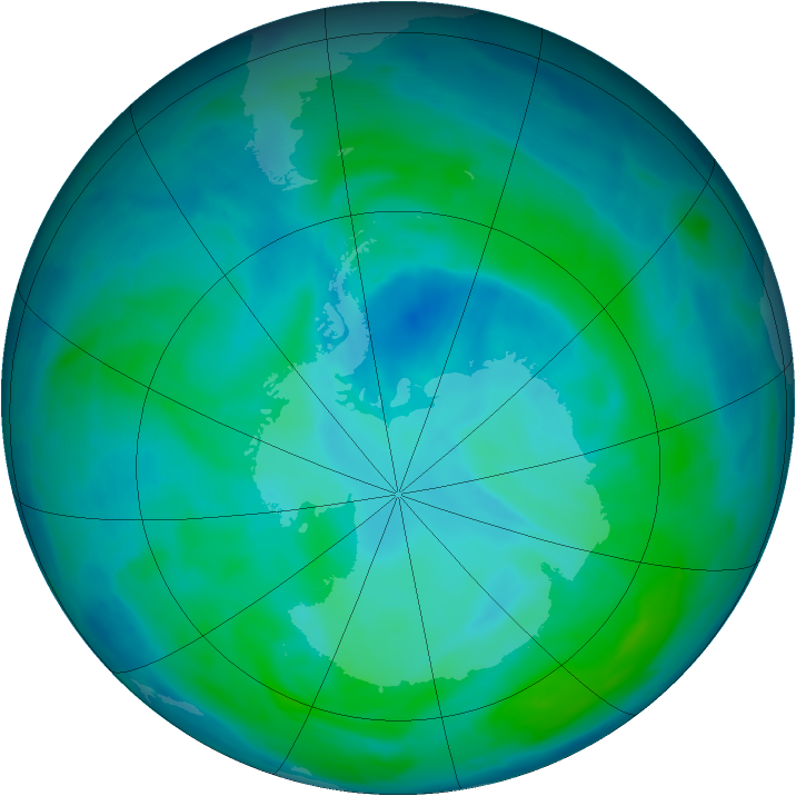 Antarctic ozone map for 07 January 2009